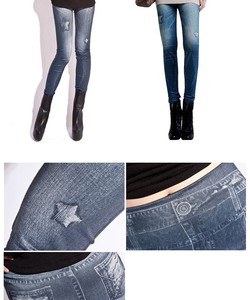 Quần legging nữ dáng dài, giả jeans cá tính, phong cách Hàn Quốc
