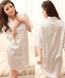 Áo choàng ngủ cổ somi chấm bi đáng yêu quyến rũ tuyệt vời
