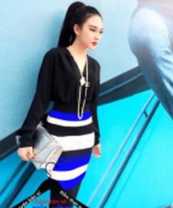 Set bộ áo phối váy sọc ngang SB 0052 S155