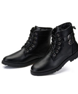 Giày boot nam cổ cao đính khuy cài kiểu quân đội