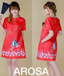 Đầm thun poly lụa dáng suông in 3D