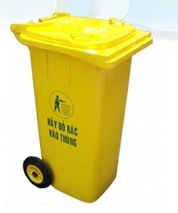 Thùng rác y tế 240l màu vàng, thùng rác đạp chân màu vàng dùng trong bệnh viện, thùng rác660l