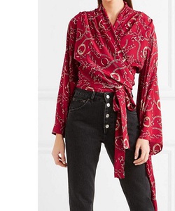 Áo lụa nữ Balenciaga Printed silk crepe wrap blouse