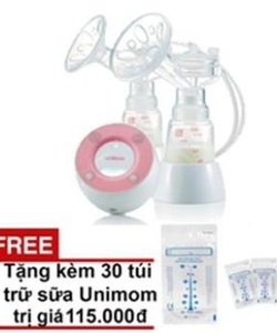 Máy hút sữa điện đôi không BPA Unimom Minuet có pin sạc kèm Adapter Tặng 30 túi trữ sữa unimom