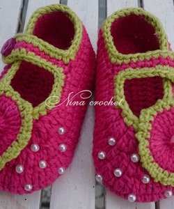 Giày móc len dành cho bé gái 0 12 tháng NinaCrochet GBG05