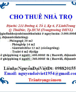 Cho thuê nhà trọ