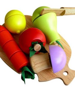 Bộ Đồ Chơi Cắt ra Dính lại bằng Gỗ, Cắt Hoa quả gỗ hàng XK