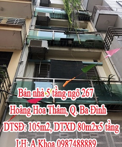 Bán nhà 5 tầng ngõ 267 Hoàng Hoa Thám, Q.Ba Đình, Hà Nội.