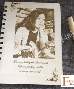 Sổ gỗ sổ bìa gỗ khắc hình, logo thông điệp theo yêu cầu