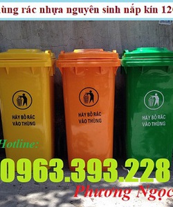 Thùng rác công nghiệp 120L, thùng rác 2 bánh xe nhựa HDPE, thùng rác 120L nắp kín