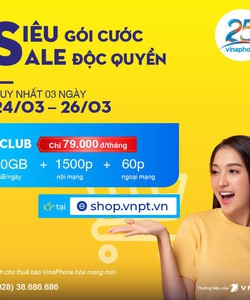 Duy nhất 3 ngày 24 26/3 Sim Fclub VinaPhone data 3GB/ngày Siêu gói cước Sale độc quyền