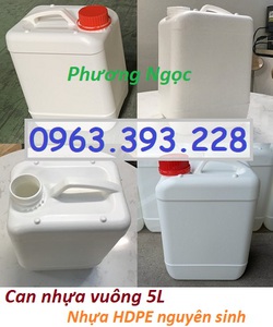 Can vuông 5L đựng hóa chất, can 5L trắng, can nhựa HDPE 5 lít