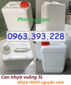 Can vuông 5L đựng hóa chất, can 5L trắng, can nhựa HDPE 5 lít