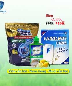 Combo 3 sản phẩm: Viên rửa bát, nước làm bóng, muổi rửa bát hữu cơ