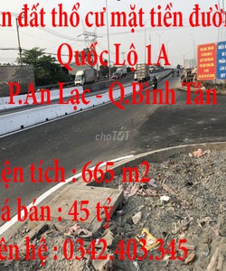 Bán đất thổ cư mặt tiền đường Quốc lộ 1A, An Lạc,Bình Tân