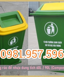 Thùng rác nhựa Composite, thùng rác 60L, thùng rác nắp lật