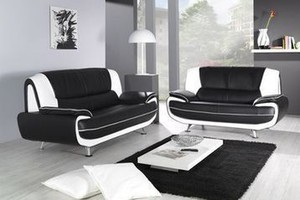 Sofa bộ 1 - da trắng đen
