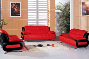 Sofa bộ 2 - da đỏ đen