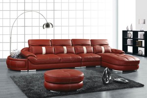 Sofa góc 7 - da nâu đỏ