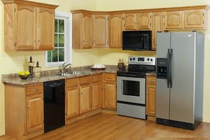 Tủ Bếp Gỗ Sồi Chữ L Theo Thiết Kế Hiện Đại Đan Xen Bán Cổ Đi