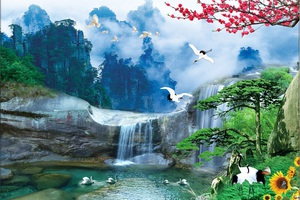 Trannh thác nước cành đào HP05