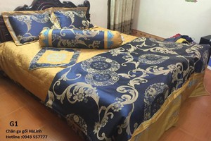 Bộ trần thêu Gấm Lụa pha Cotton Satin TRẦN BÔNG 5 GỐI 
