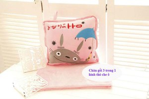 Chăn gối điều hòa 3 trong 1 hình thỏ che ô hồng