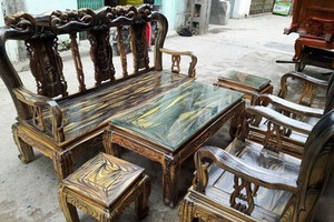 Bộ bàn ghế gỗ tràm tay 10 phun giả mun