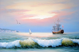 tranh sơn dầu thuận buồm xuôi gió