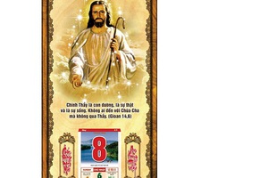 Lịch gỗ 3D Thiên Chúa Giáo khung chữ nhật