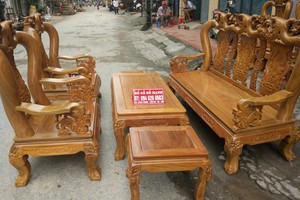 Bộ bàn ghế giả cổ trạm tứ linh gỗ l.im tay 12.