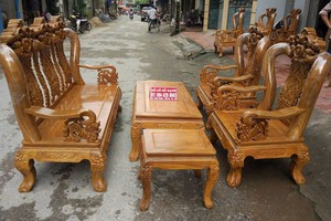Bộ bàn ghế giả cổ trạm hoa lá tây gỗ l.im