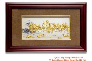 Tranh Bách Mã dát vàng 24k 