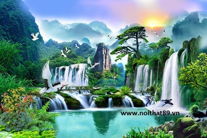 Tranh gạch phong cảnh 3D phong cảnh thác nước