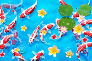 gạch tranh 3d cá chép hoa sen.