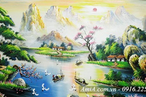    Tranh sơn dầu vẽ phong cảnh sông núi thiên nhiên TSD 386