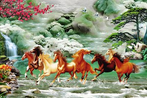 tranh 3d gạch tranh ngựa phong thủy .