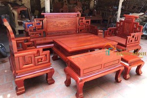 Bộ bàn ghế sơn thủy gỗ mun đuôi công 6 món