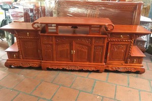 Kệ tivi giả cổ kiểu hàm ếch gỗ hư.ơng đá.