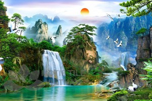 tranh gạch 3d phong cảnh bóng kính.