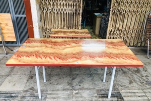 Bàn chữ nhật mặt compusite chân ống vuông