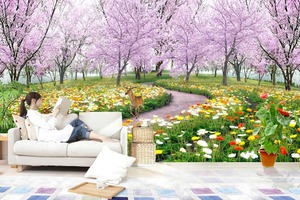 tranh gạch 3d phong cảnh vườn hoa.