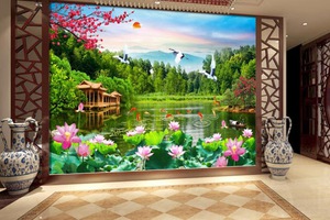 gạch tranh 3d phong cảnh trang trí phòng khách.