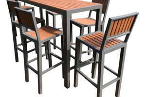 Bộ bàn ghế ngoài trời khung sắt sơn tĩnh điện - Nan gỗ Compo