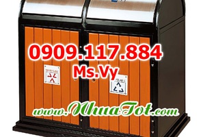 Thùng Rác 2 Ngăn Ngoài Trời, Giả Gỗ – NTL027