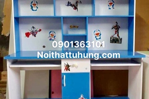 Bàn học đôi liền kệ sách màu xanh