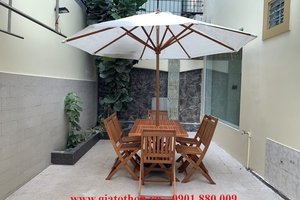 Bộ bàn ghế gỗ chò ngoài trời - Có lỗ cắm dù