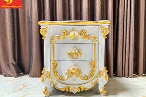 Tủ đầu giường Hoàng gia cổ điển sơn trắng dát vàng VIP – TDG