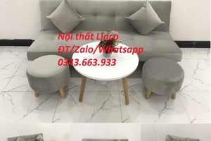 Bộ bàn ghế sofa bed giường nhỏ gọn màu xám trắng ở Quận 1 SG