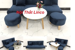 Bộ ghế sofa bed giờng xanh nhung đậm giá rẻ Linco Bình Thuận.